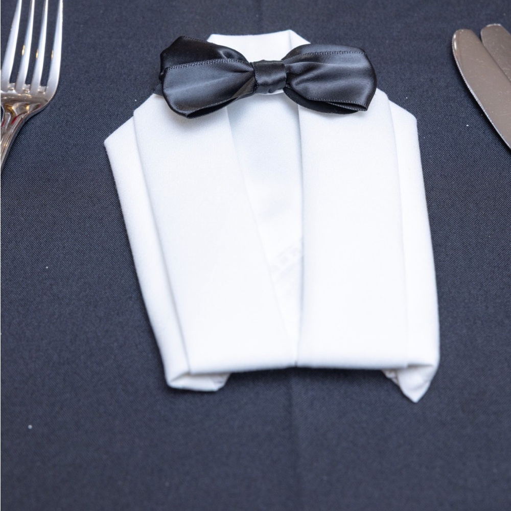 Elegant White Napkin with Black Bow Tie